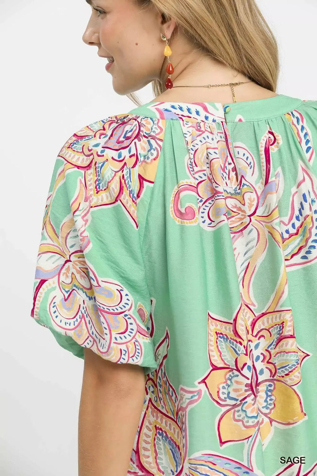 Umgee Paisley Print Puff Sleeve Top