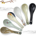 6 Pcs Asian Retro Ceramics Soup Spoons Japanese Style Rice Spoon Flatware Asian Chinese Serving Spoons Appetizers Tableware Meal Partner for Salad Ramen Noodles Wonton