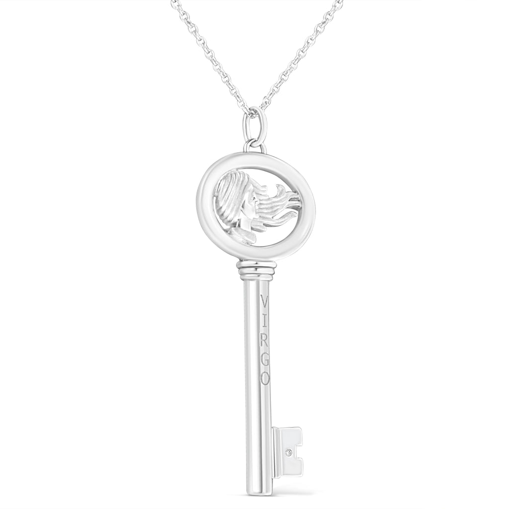 .925 Sterling Silver Diamond Accent Virgo Zodiac Key 18" Pendant Necklace (K-L Color, I1-I2 Clarity)