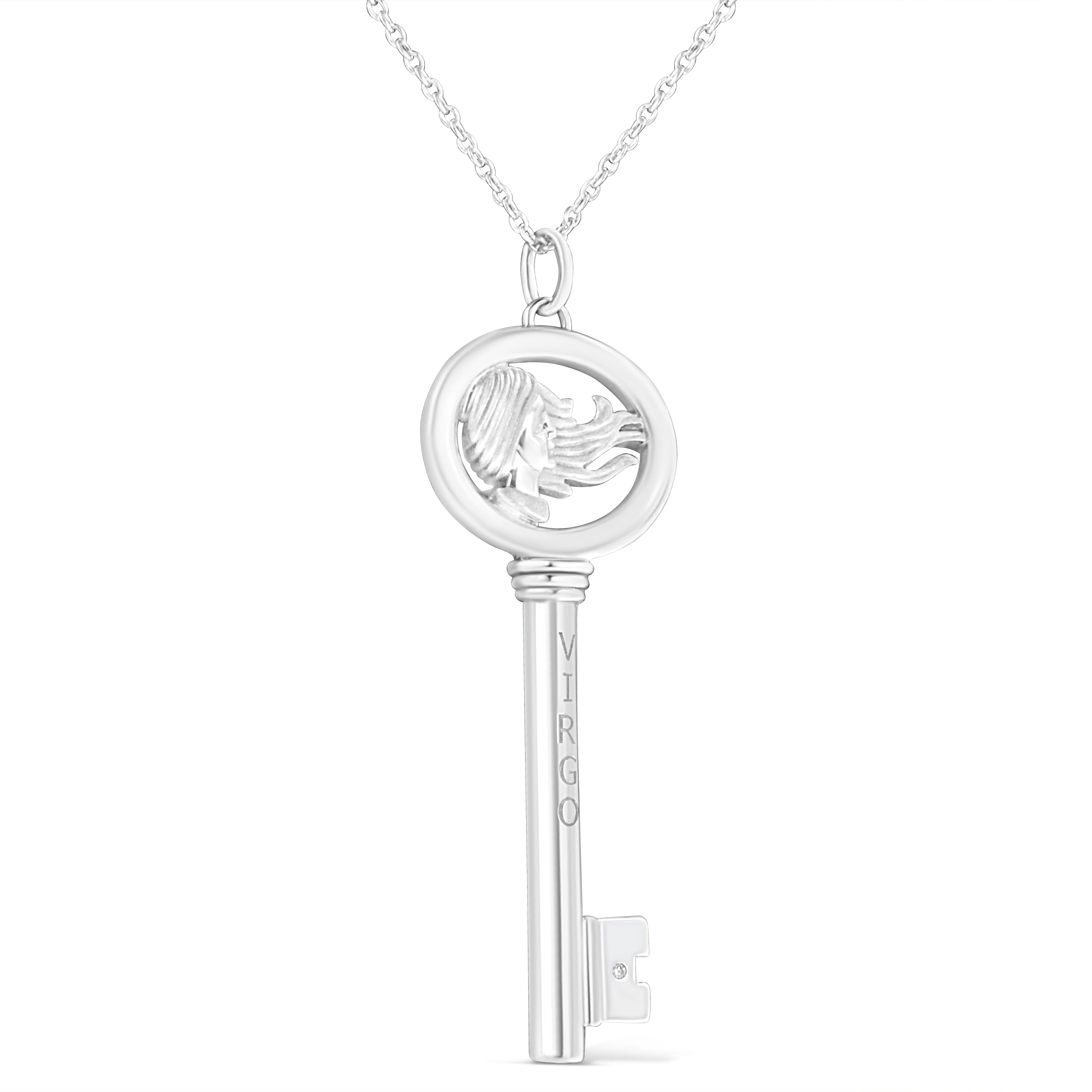 .925 Sterling Silver Diamond Accent Virgo Zodiac Key 18" Pendant Necklace (K-L Color, I1-I2 Clarity)