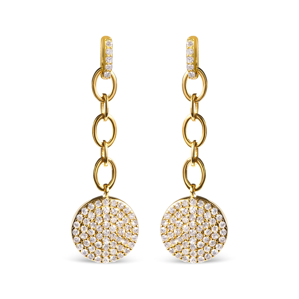 18K Yellow Gold Plated .925 Sterling Silver 1.0 Cttw Diamond Composite Cluster Dangle Chain Earrings (I-J Color, I1-I2 Clarity)