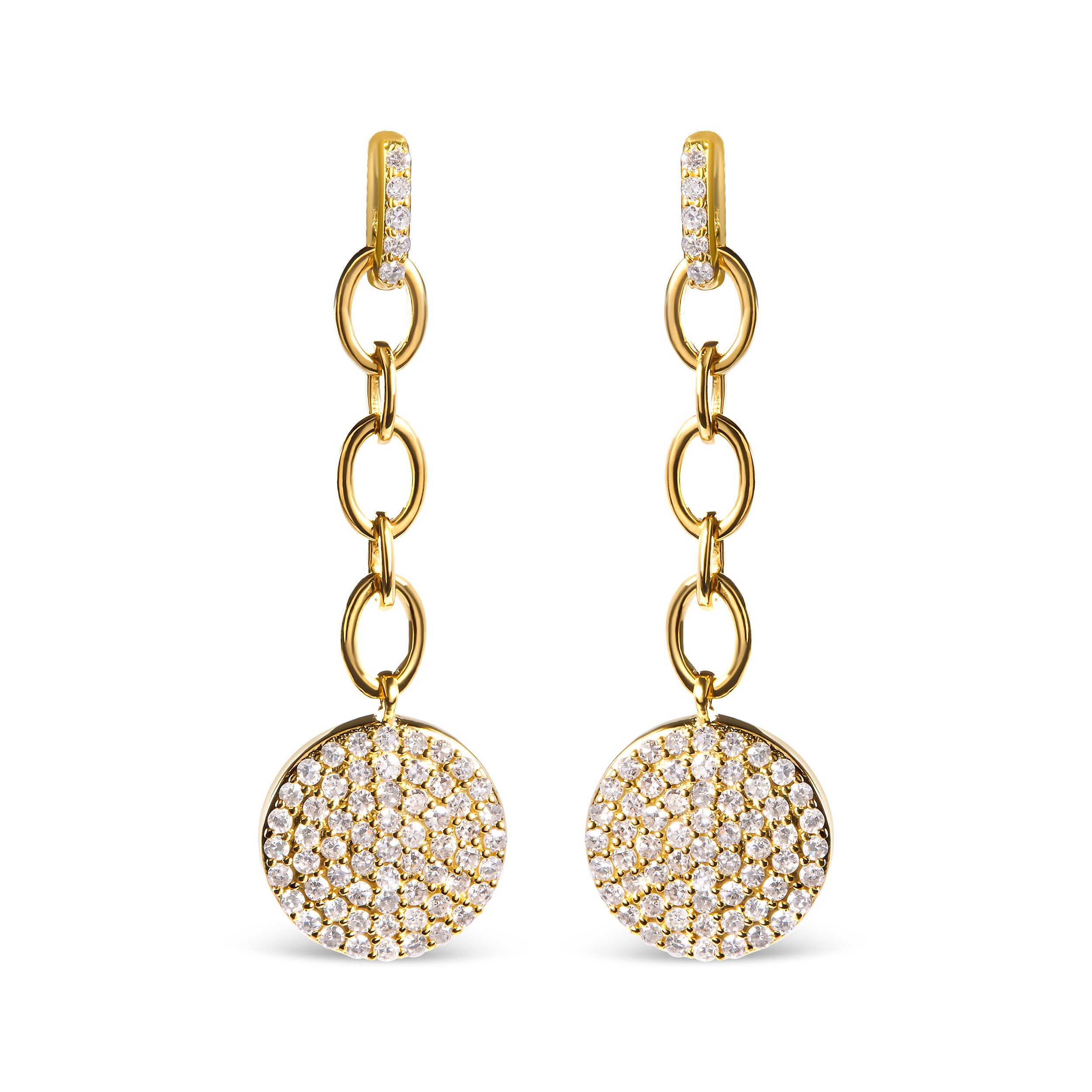 14K Yellow Gold 1.0 Cttw Diamond Chain Cluster Dangle Chain Earrings (I-J Color, I1-I2 Clarity)