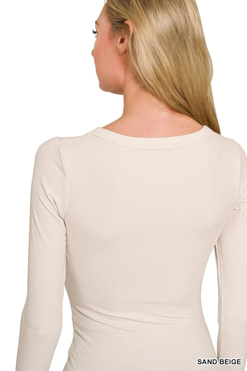 Zenana Ribbed Boat Neck Long Sleeve T-Shirt
