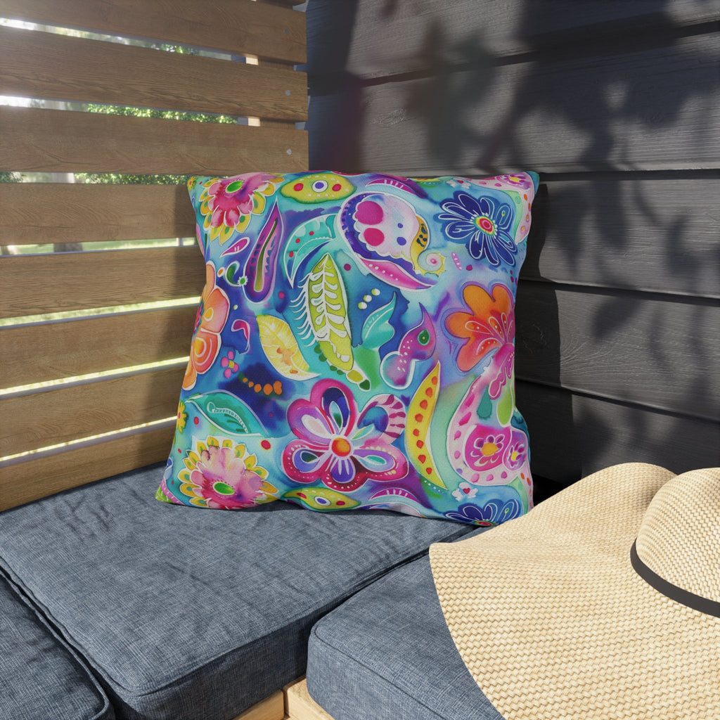 Bespattered Facade Colorful Flowers UV-Resistant Outdoor Pillows | 4 Sizes