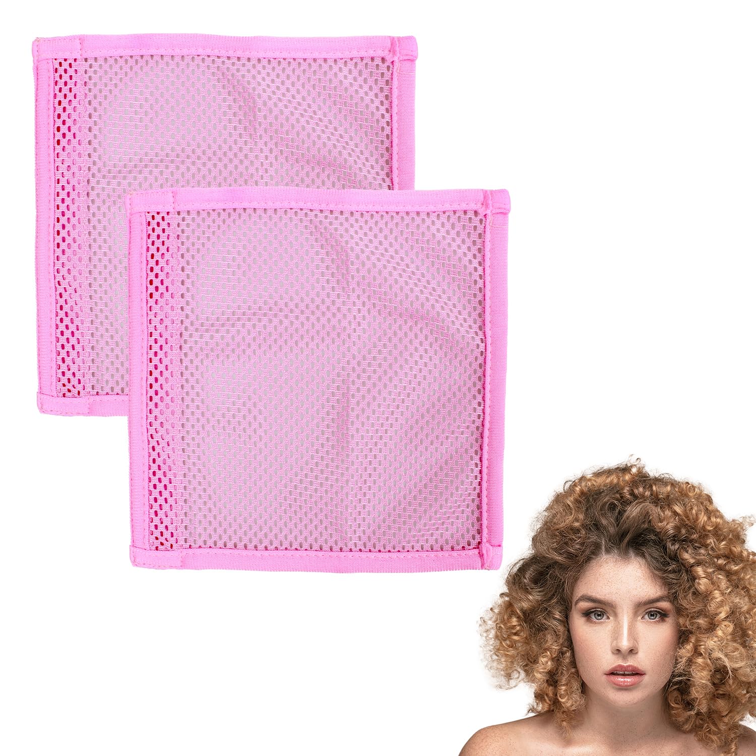 Hair Locking Stretcher: Prevents shrinkage and locks hair in place. Mesh Curling Tool - Helps maintain length and stretch without heat (Pink Small 2pcs)