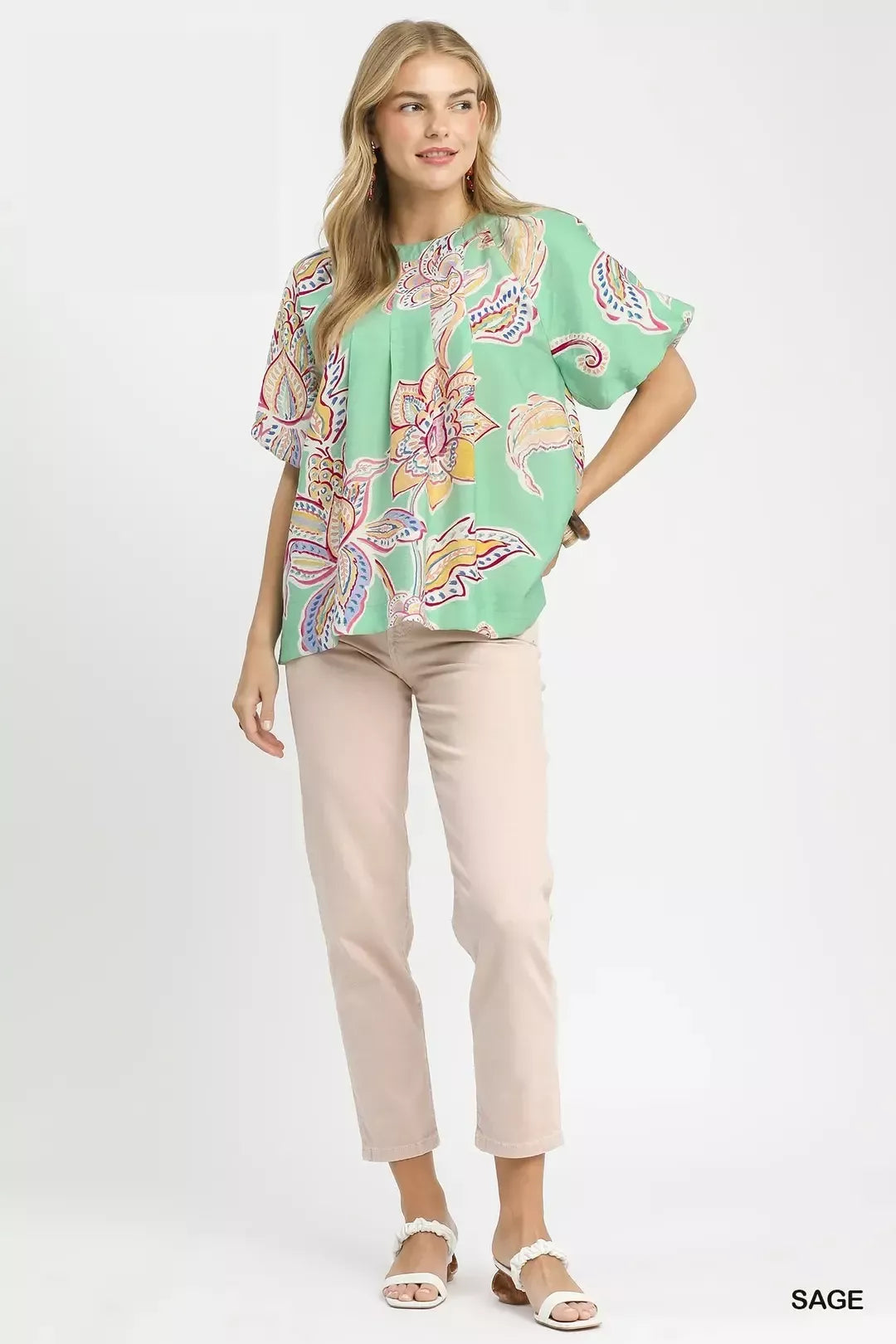 Umgee Paisley Print Puff Sleeve Top