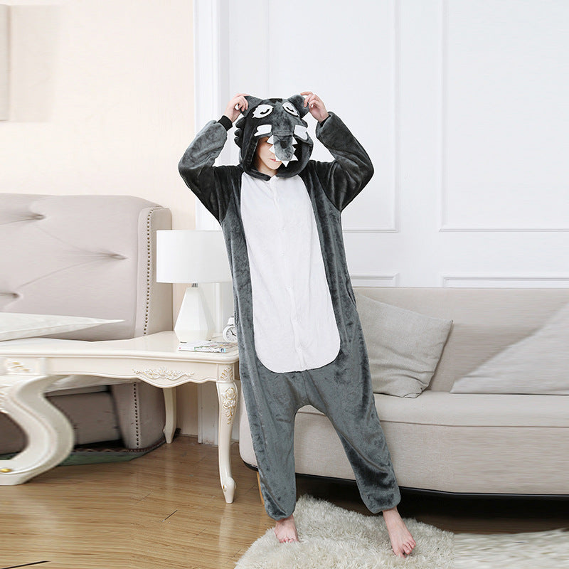Gray Wolf Cartoon Pajamas and Loungewear Set