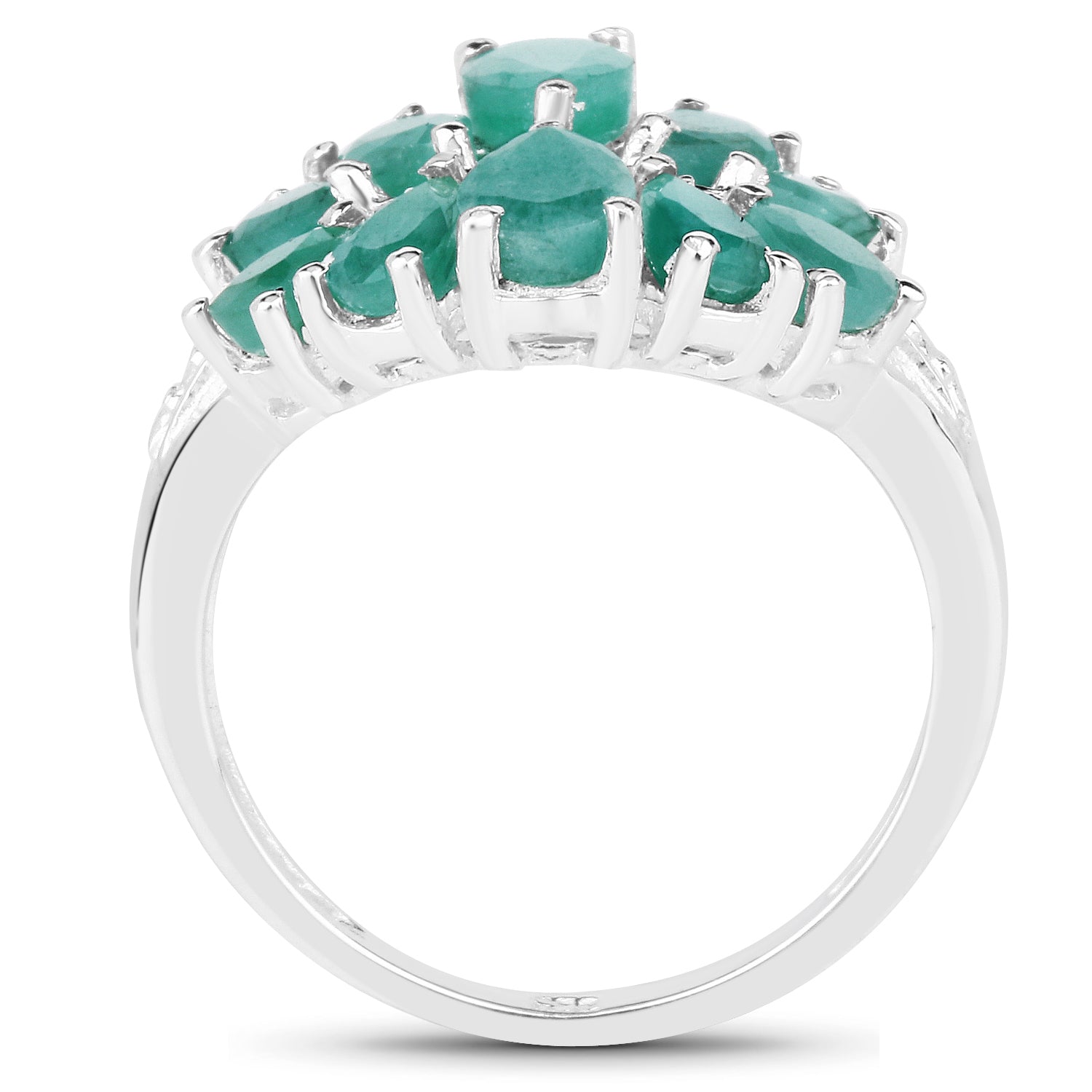 2.21 Carat Genuine Emerald and White Diamond .925 Sterling Silver Ring