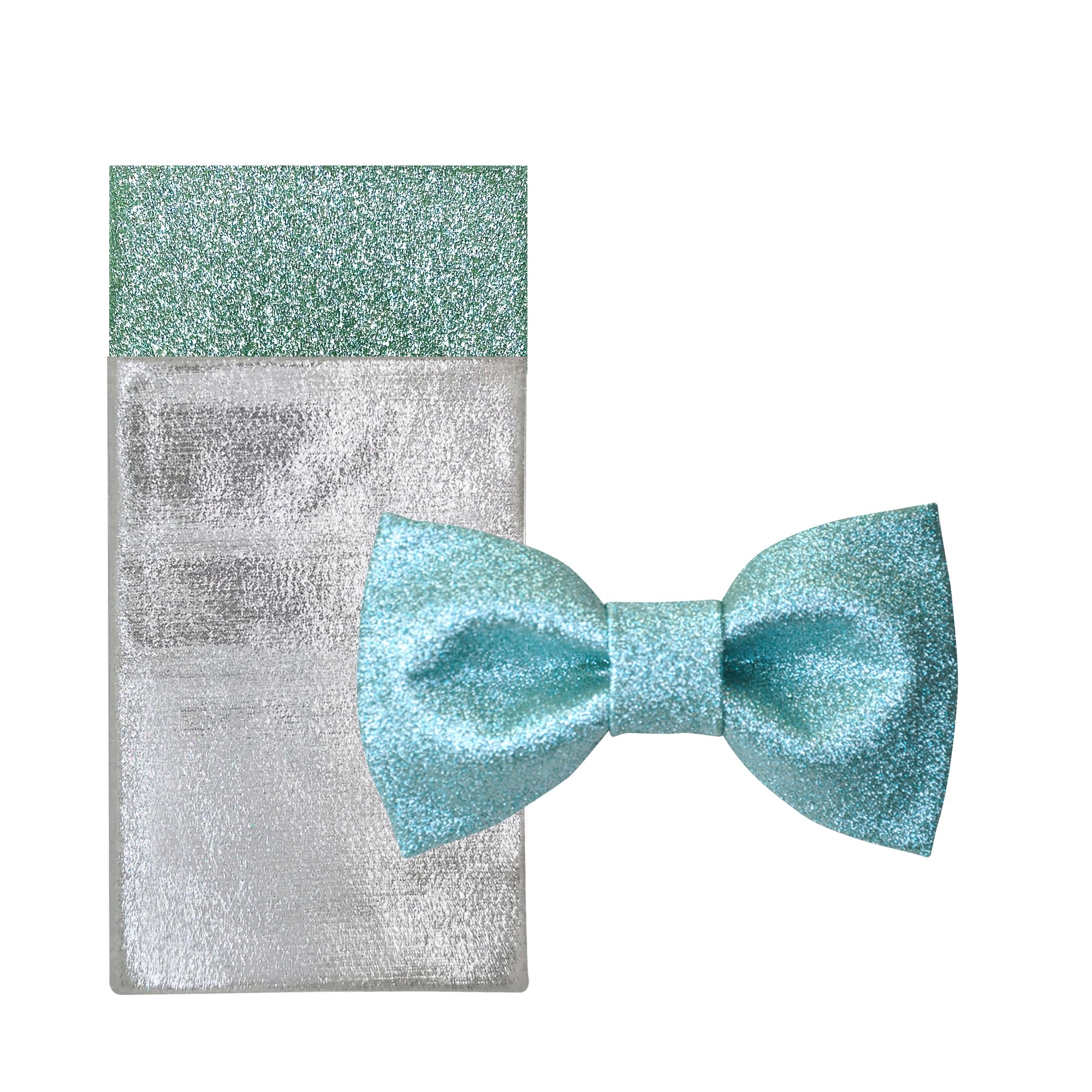 Mens Plain Color Pre-tied Bow Tie and Pocket Square Set | Glitter Sparkling Bow Tie set for men and women | CK Bow Tie (Turquoise Set Bow Tie & Pocket Square)