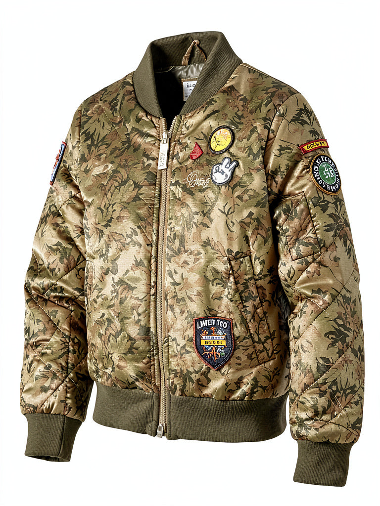 Limited Too Girls Too Bomber W/Patches & Quilted Sleeves, Size 5/6