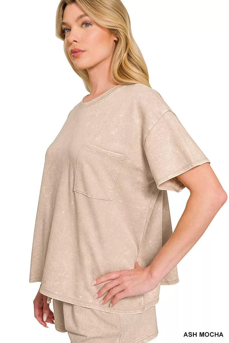Zenana French Terry Acid Washed Relaxed Top & Short Set