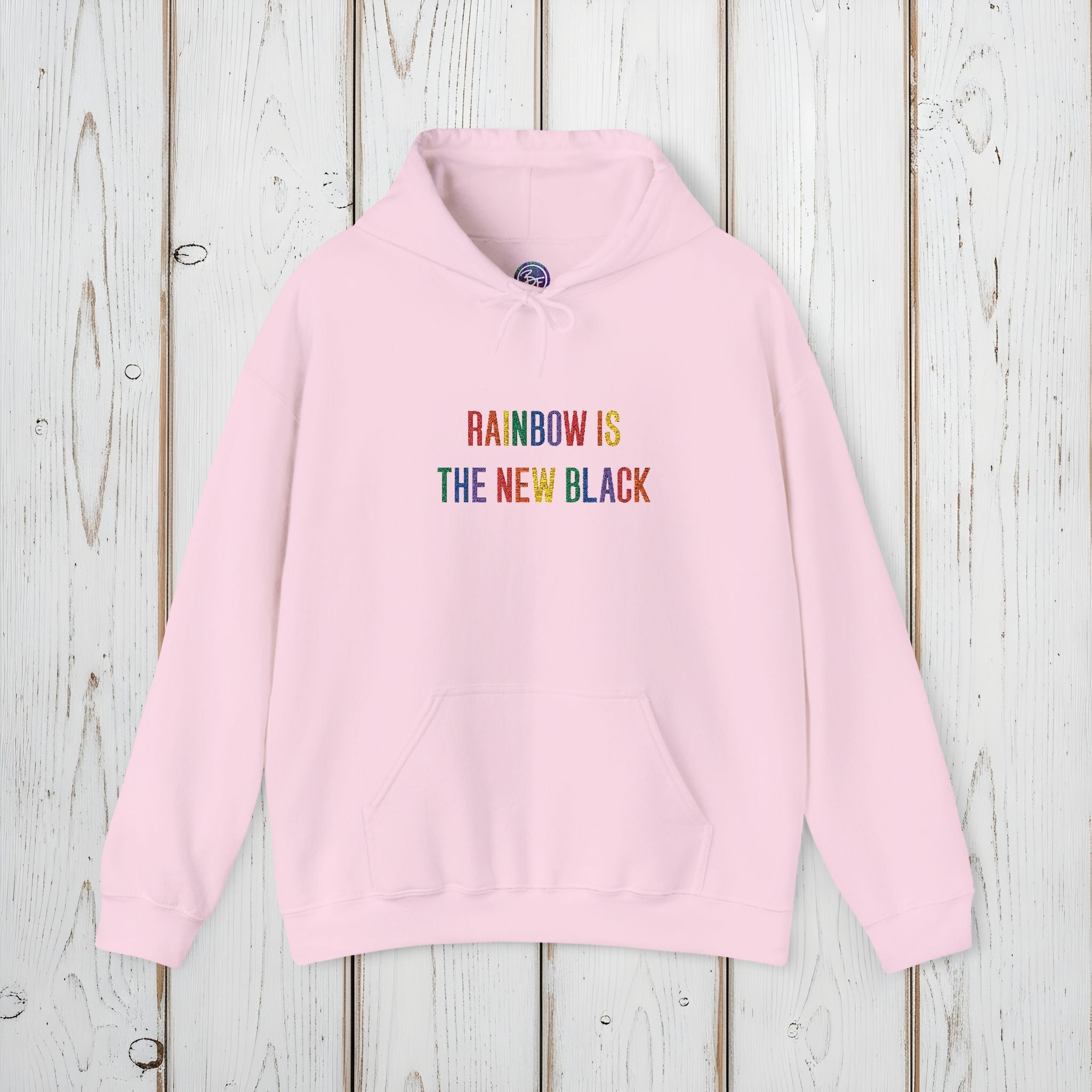 Bespattered Facade "Rainbow Is the New Black" Colorful Embroidered Unisex Heavy Blend™ Hooded Sweatshirt