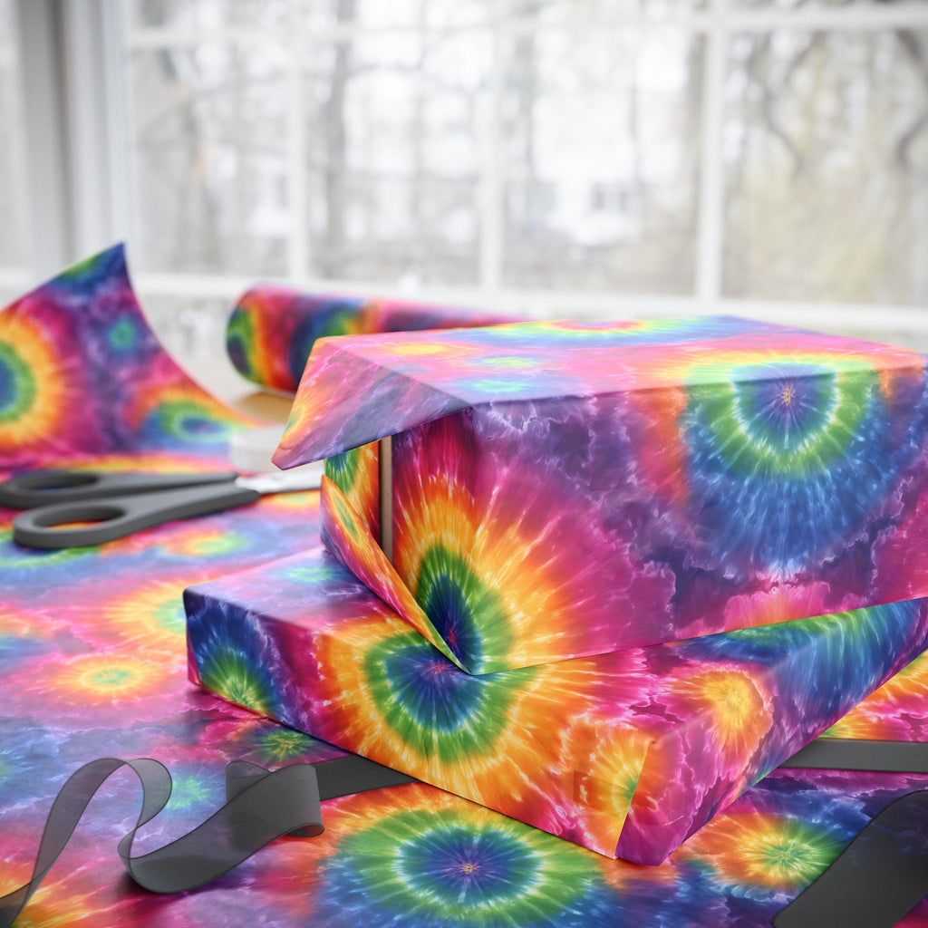 Bespattered Facade Rainbow Tie Dye Wrapping Paper | Three Sizes | Glossy or Matte