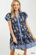 Umgee Floral Contrast Trim Ruffle Hem Mini Dress