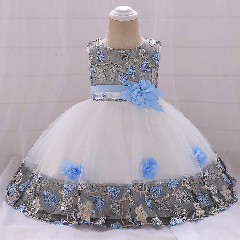 New Baby Girl's 1st Birthday Dress with Floral Design