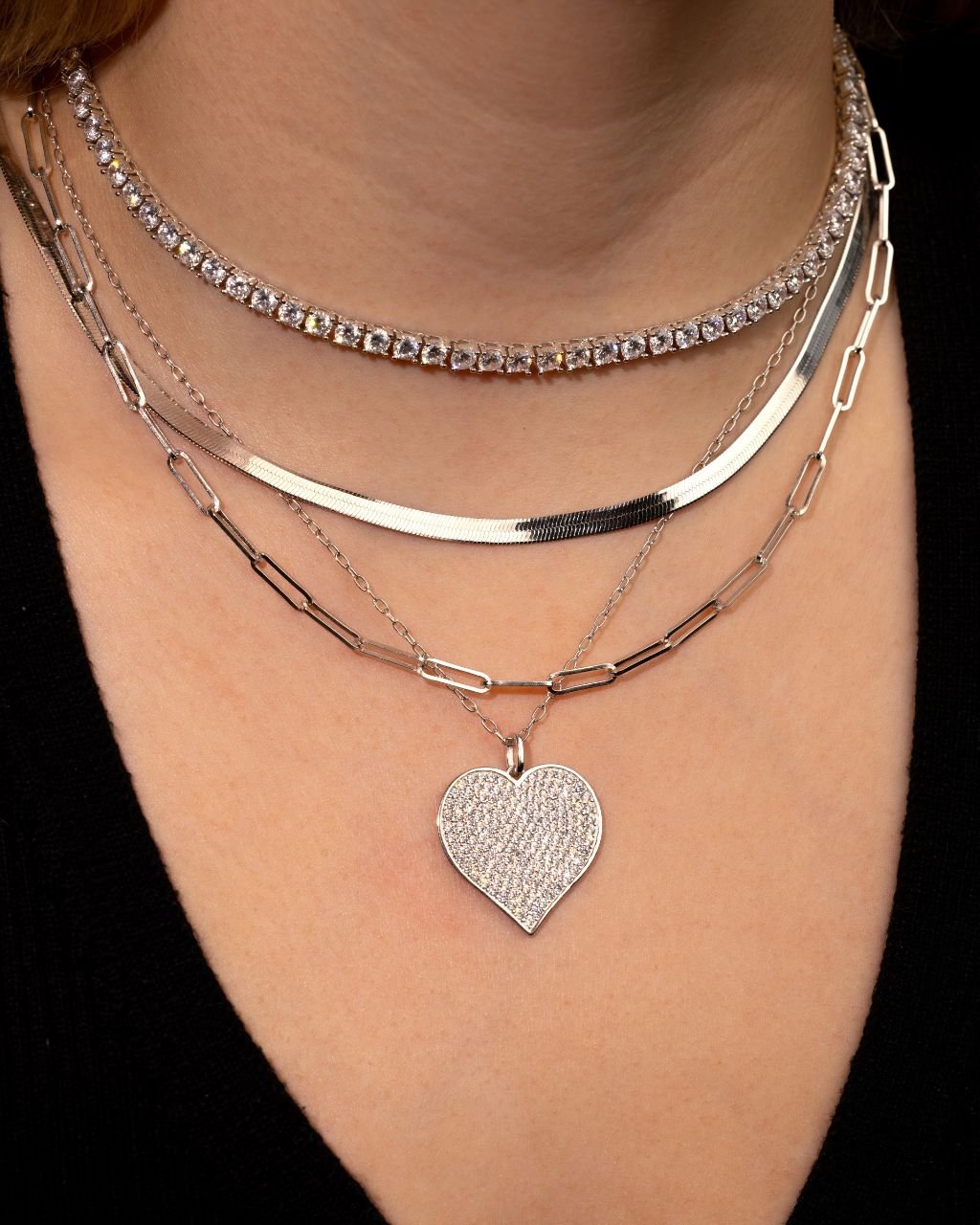 Sterling Silver CZ Statement Heart Pendant
