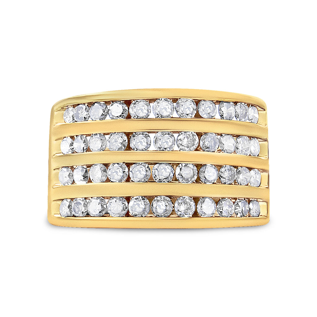 10K Yellow Gold Plated .925 Sterling Silver 1 1/2 Cttw Diamond 4 Row Channel Band Ring (Champagne Color, I2-I3 Clarity) Size 7