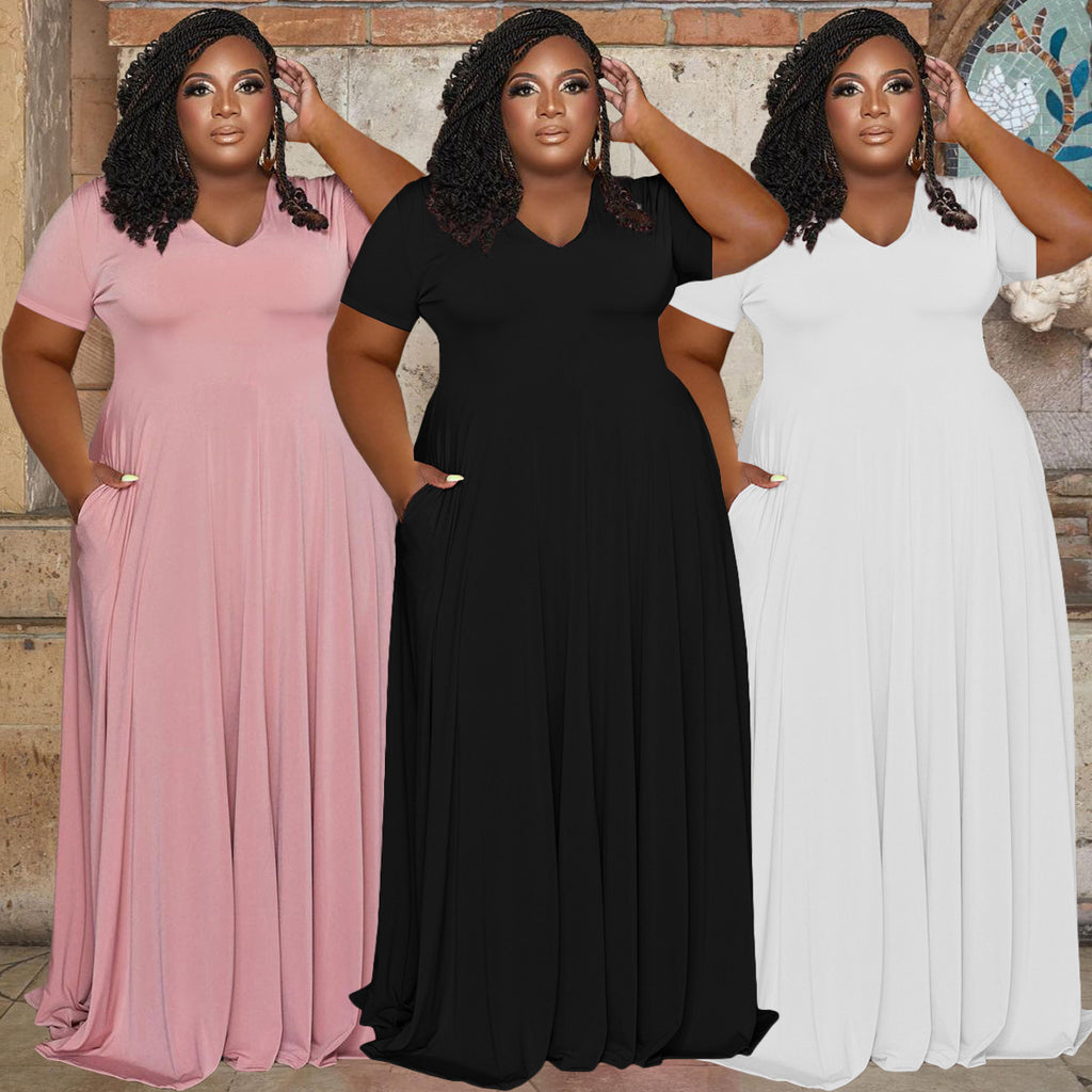 Plus Size Women's Casual V-neck Solid Color Clothing