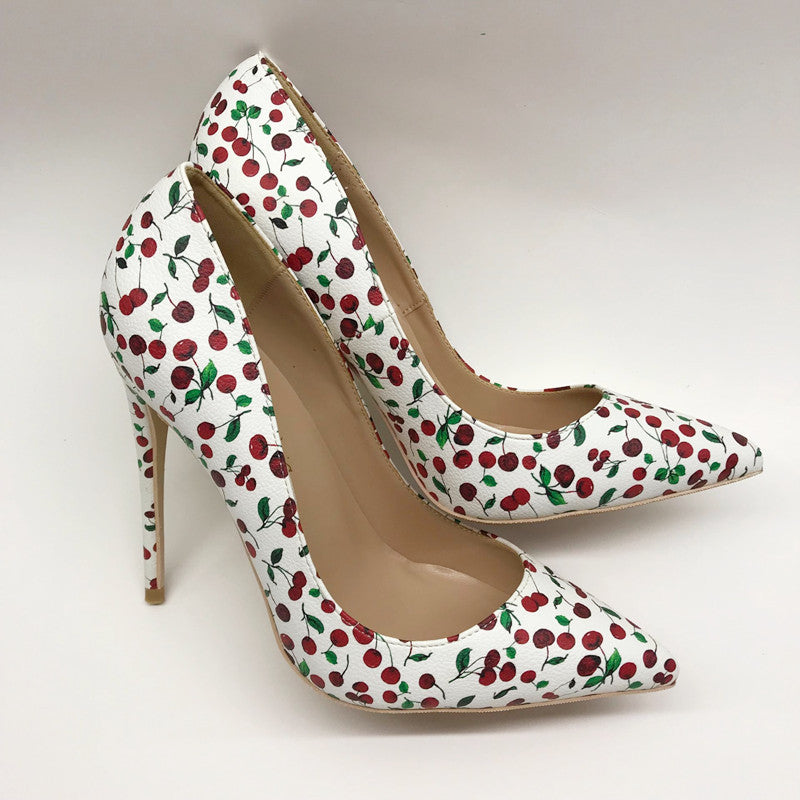 2020 Spring New Cherry Pattern French Style High Heels