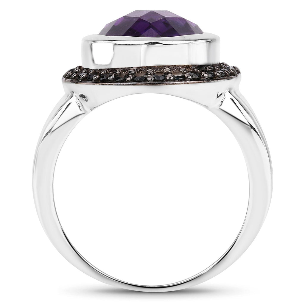 5.35 Carat Genuine Amethyst and Black Spinel .925 Sterling Silver Ring
