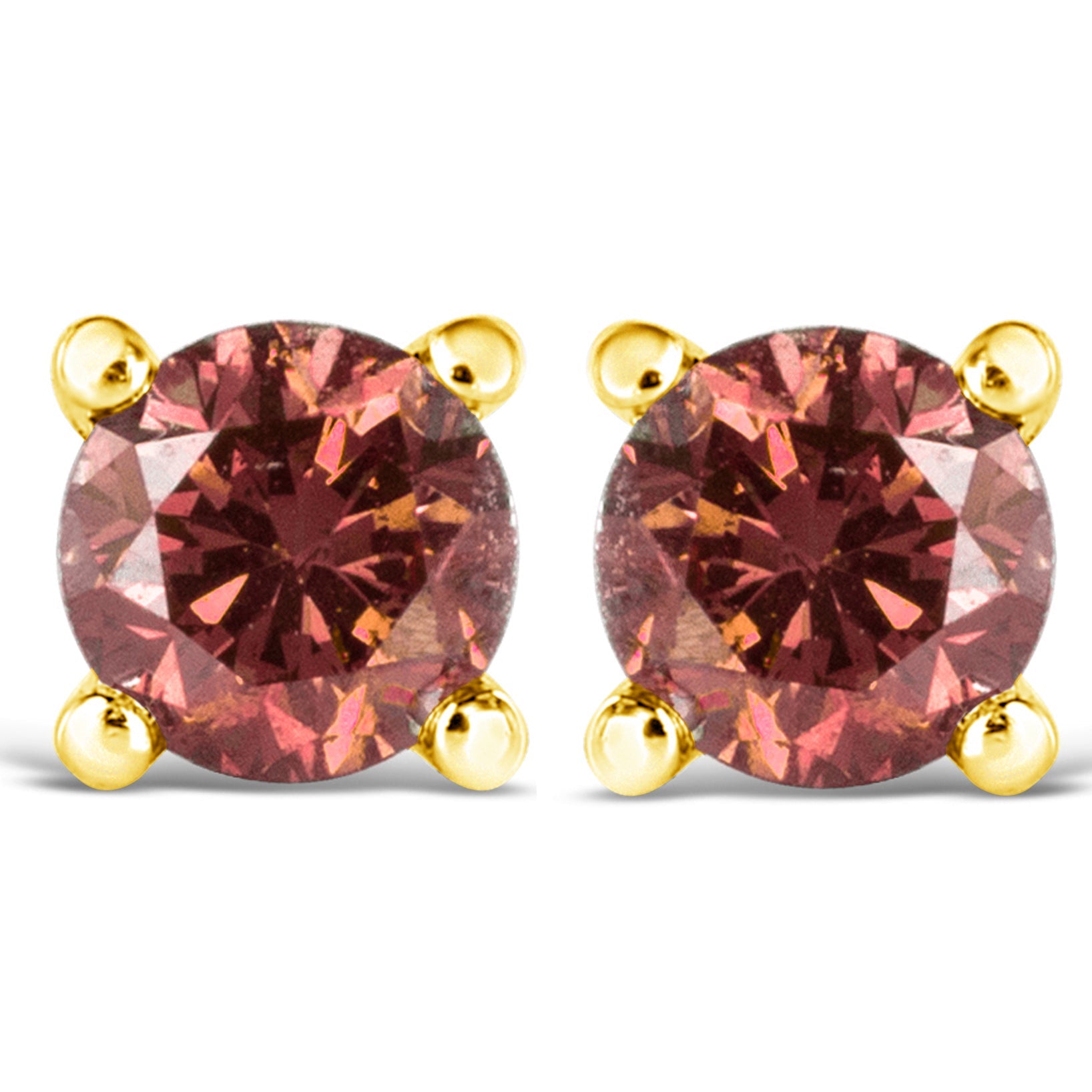 14K Yellow Gold 1.00 Cttw Round Brilliant Cut Lab Grown Pink Diamond 4-Prong Classic Solitaire Earrings (Pink Color, VVS2-VS1 Clarity)
