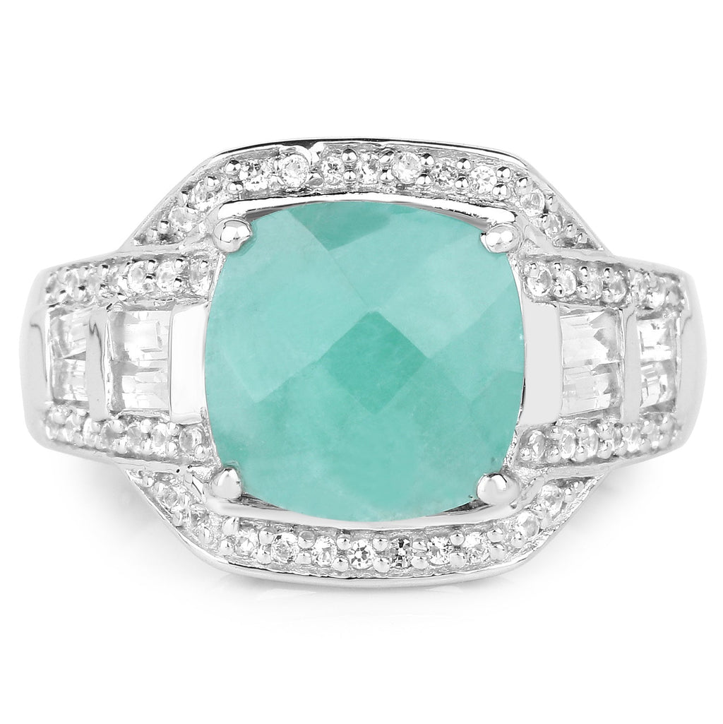 4.09 Carat Genuine Emerald and White Topaz .925 Sterling Silver Ring