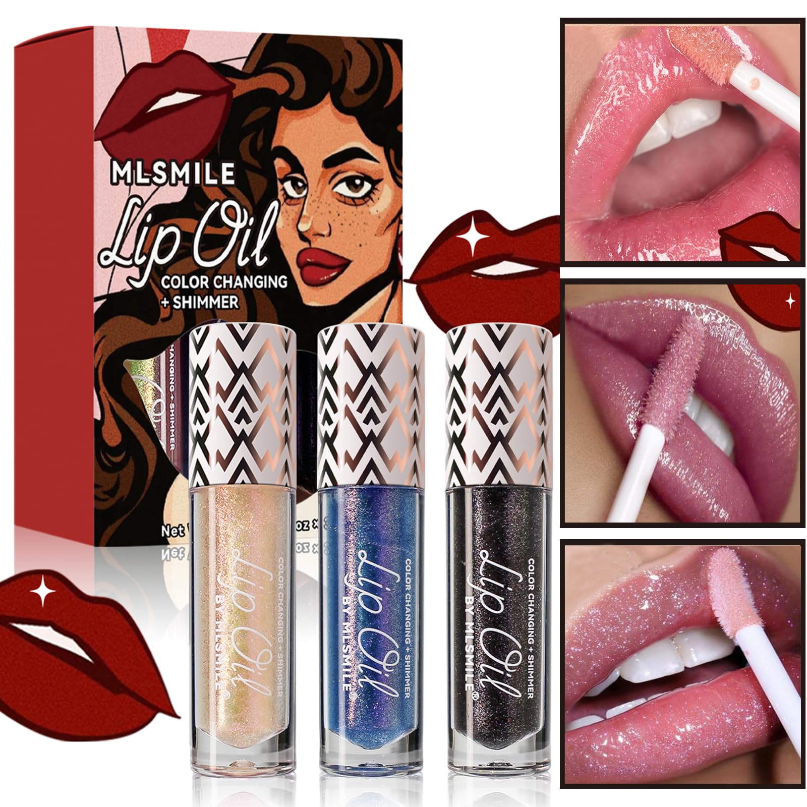 Qawnfy 3Pcs Boss Up Color Changing Lip Oil Shimmering Temperature Color Changing Lip Gloss Tinted Lip Stain Long Lasting Nourishing Moisturizing Lip Glow Oil for Lip Care and Dry Lips (A#)