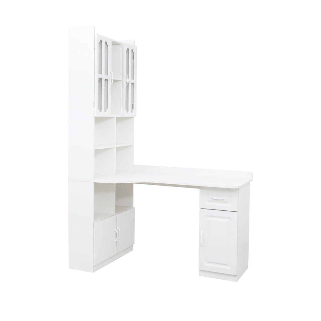 L-Shaped Corner Computer Desk  for Home Office or Study desk, Study Modern Style Table with Drawers, Bookshelf & Hutch, 2-in-1 L-Shaped Design, Large Working Space,white