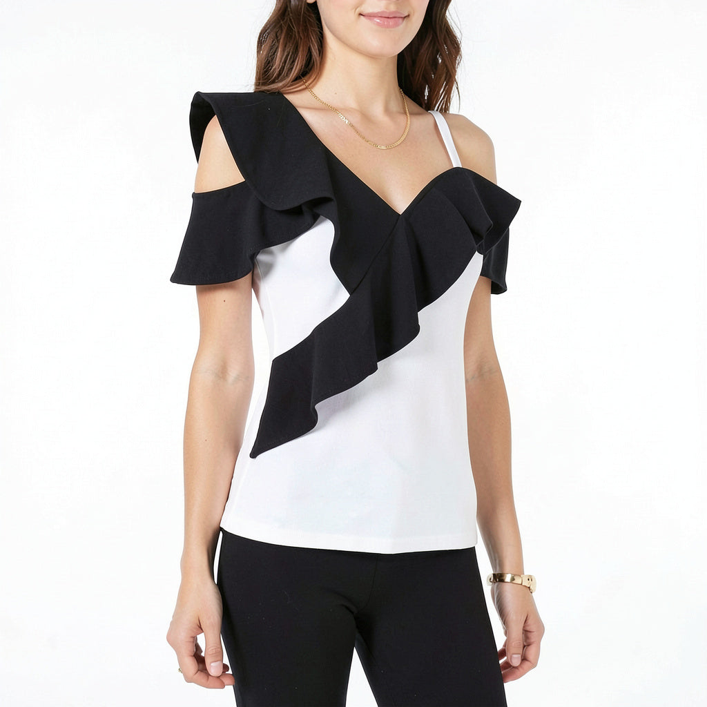 INC Women's Ruffle-Trim Cold-Shoulder Top, Size XL