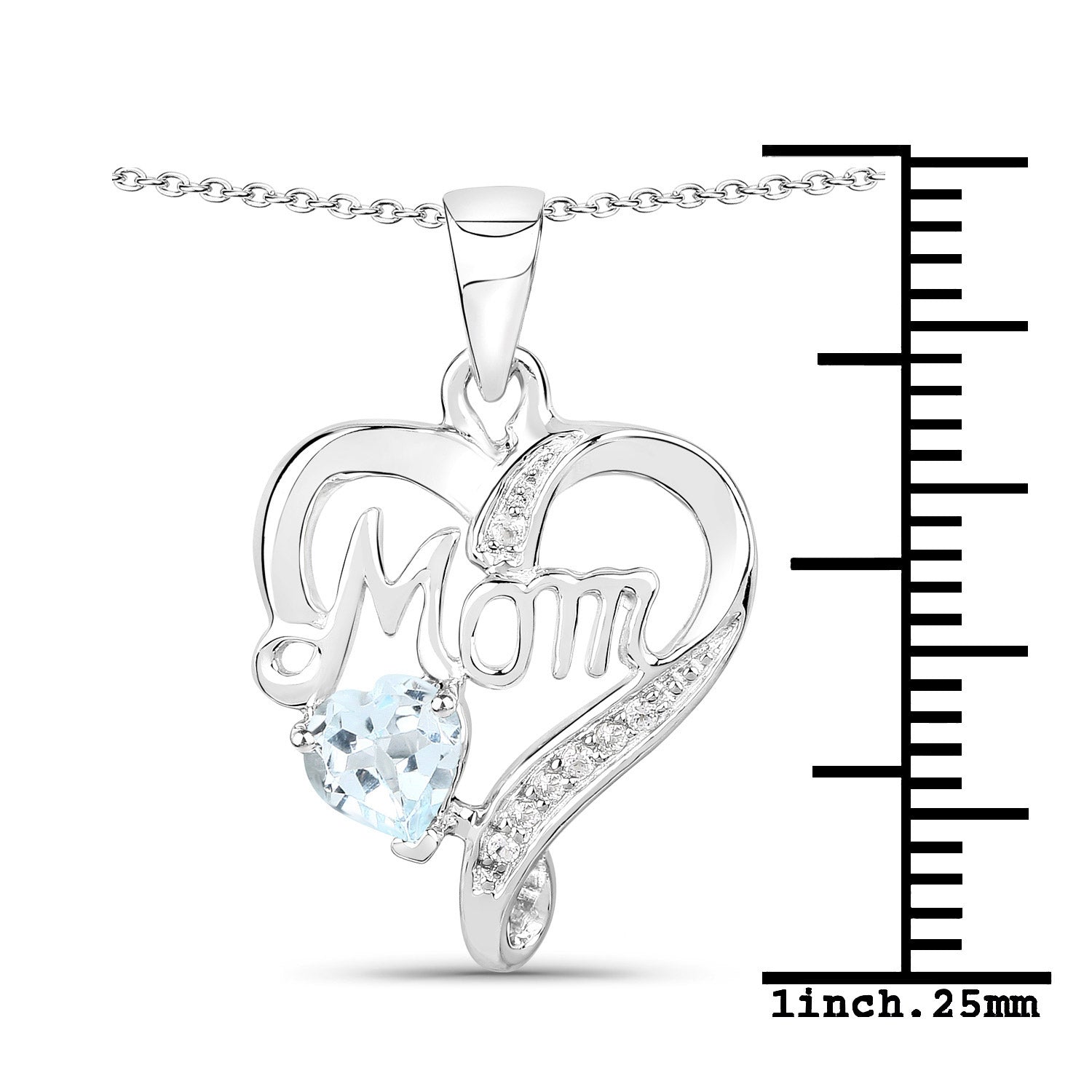 0.54 Carat Genuine Blue Topaz and White Topaz .925 Sterling Silver Pendant