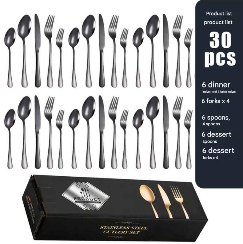 Black Stainless Steel Western Cutlery Spoon Set