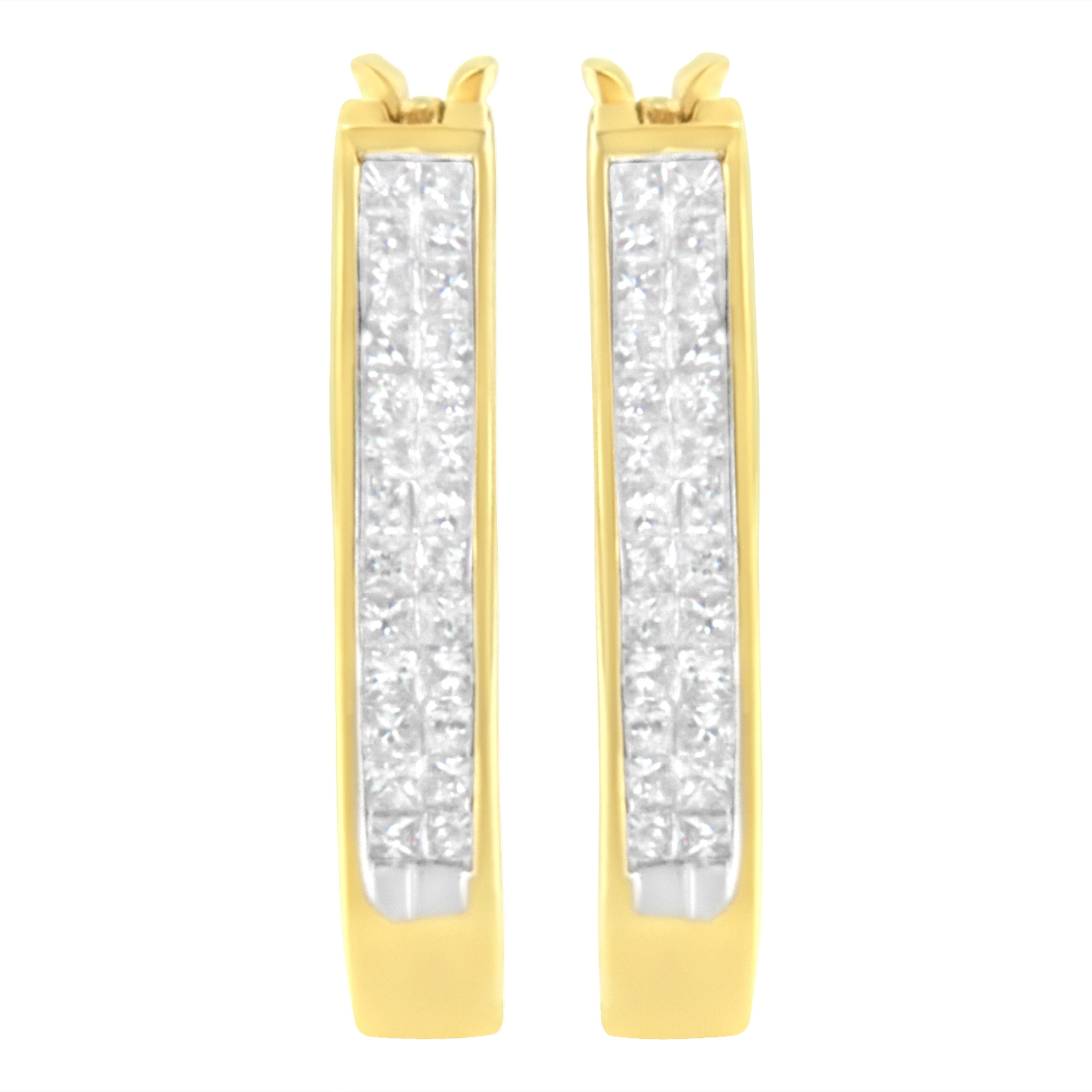 10K Yellow Gold 1/2 Cttw Invisible Set Princess-cut Diamond Hoop Earrings (H-I Color, SI2-I1 Clarity)