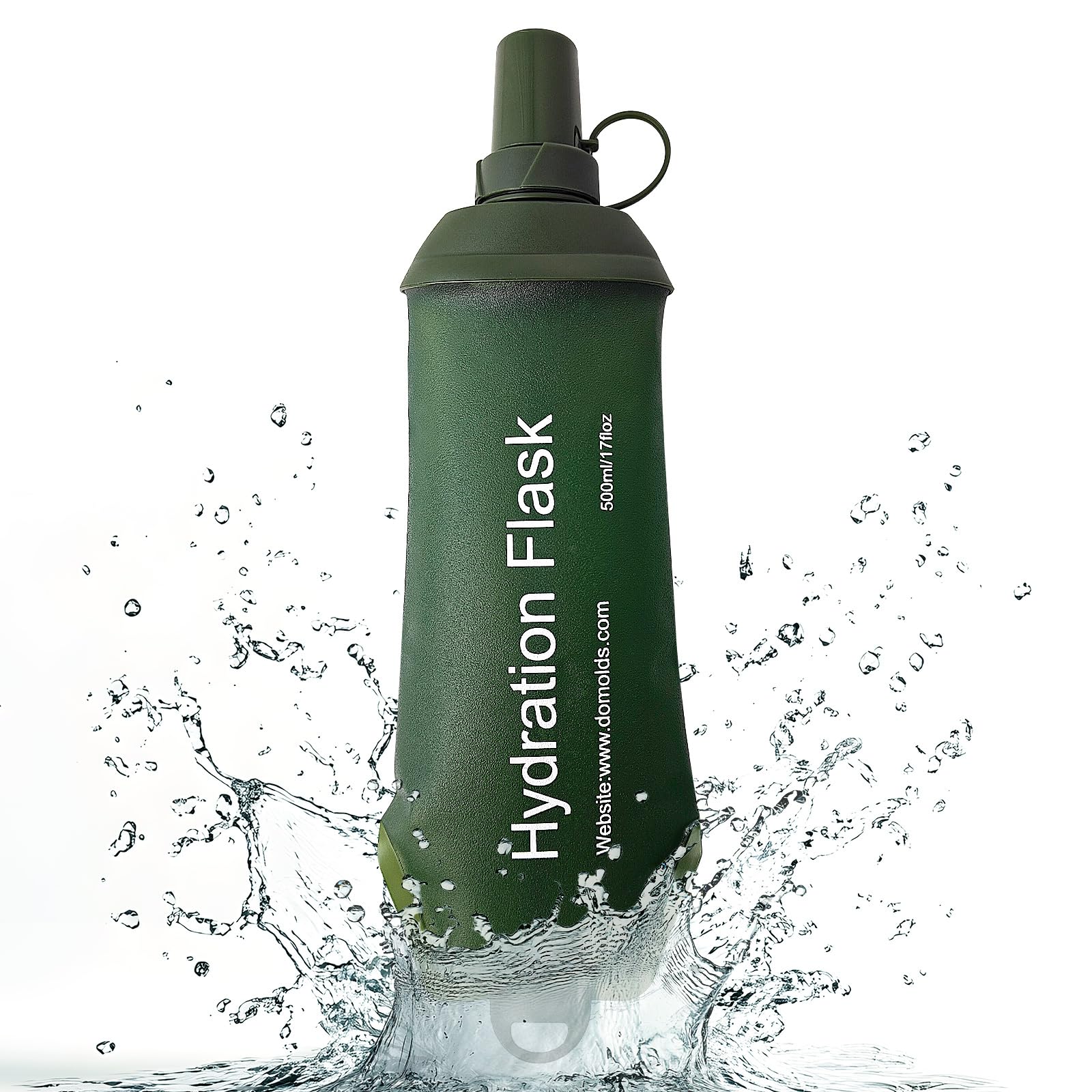 FR Soft Flask Collapsible Soft Water Bottle Running Water Bottle for Hydration Packs - Running & Hiking Folding Water Bottle （Green500ml）