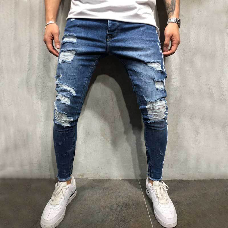 Men's Trendy Knee Hole Elastic Leggings Jeans