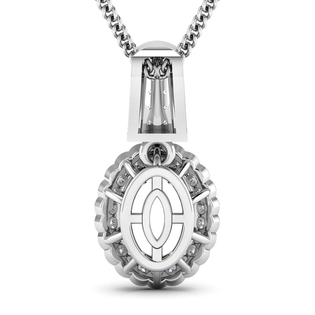 0.22 Carat Genuine White Diamond 14K White Gold Semi Mount Pendant - holds 9x7mm Oval Gemstone