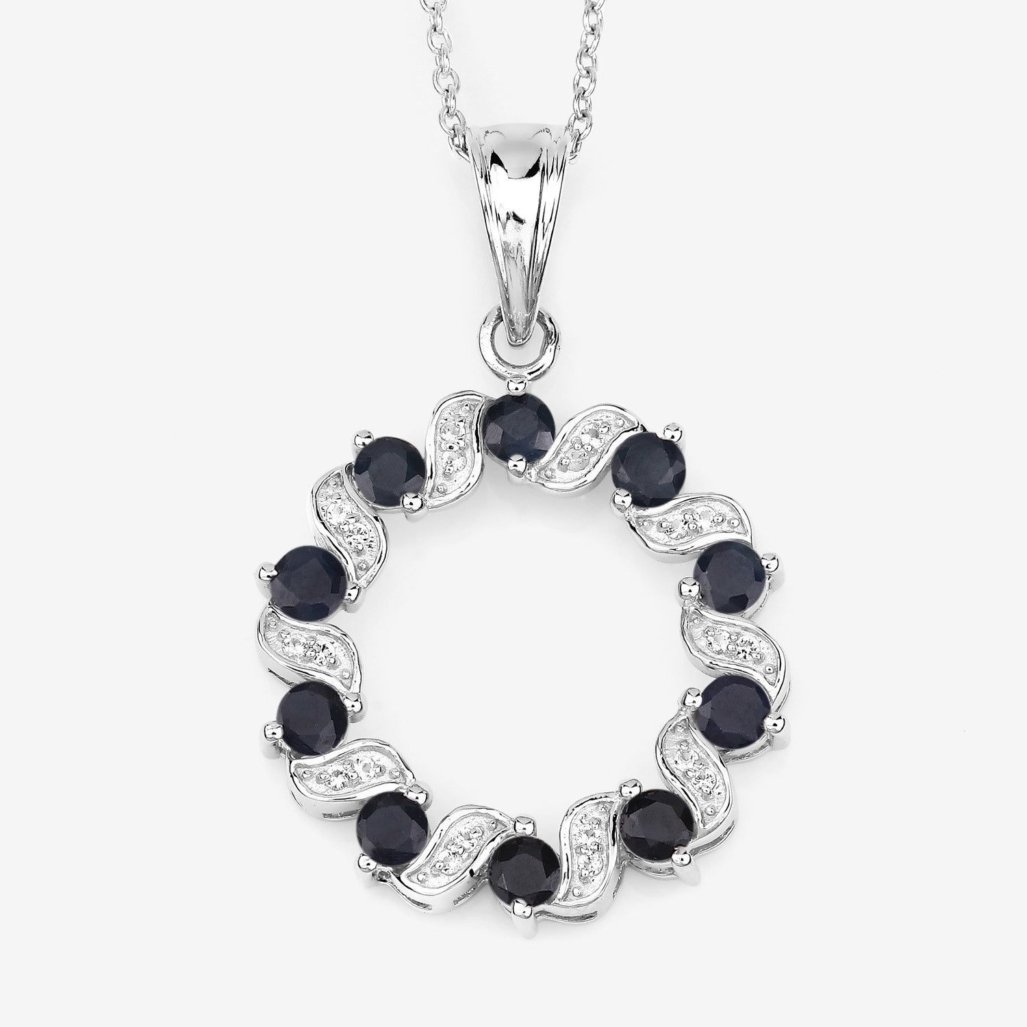 1.30 Carat Genuine Blue Sapphire and White Topaz .925 Sterling Silver Pendant