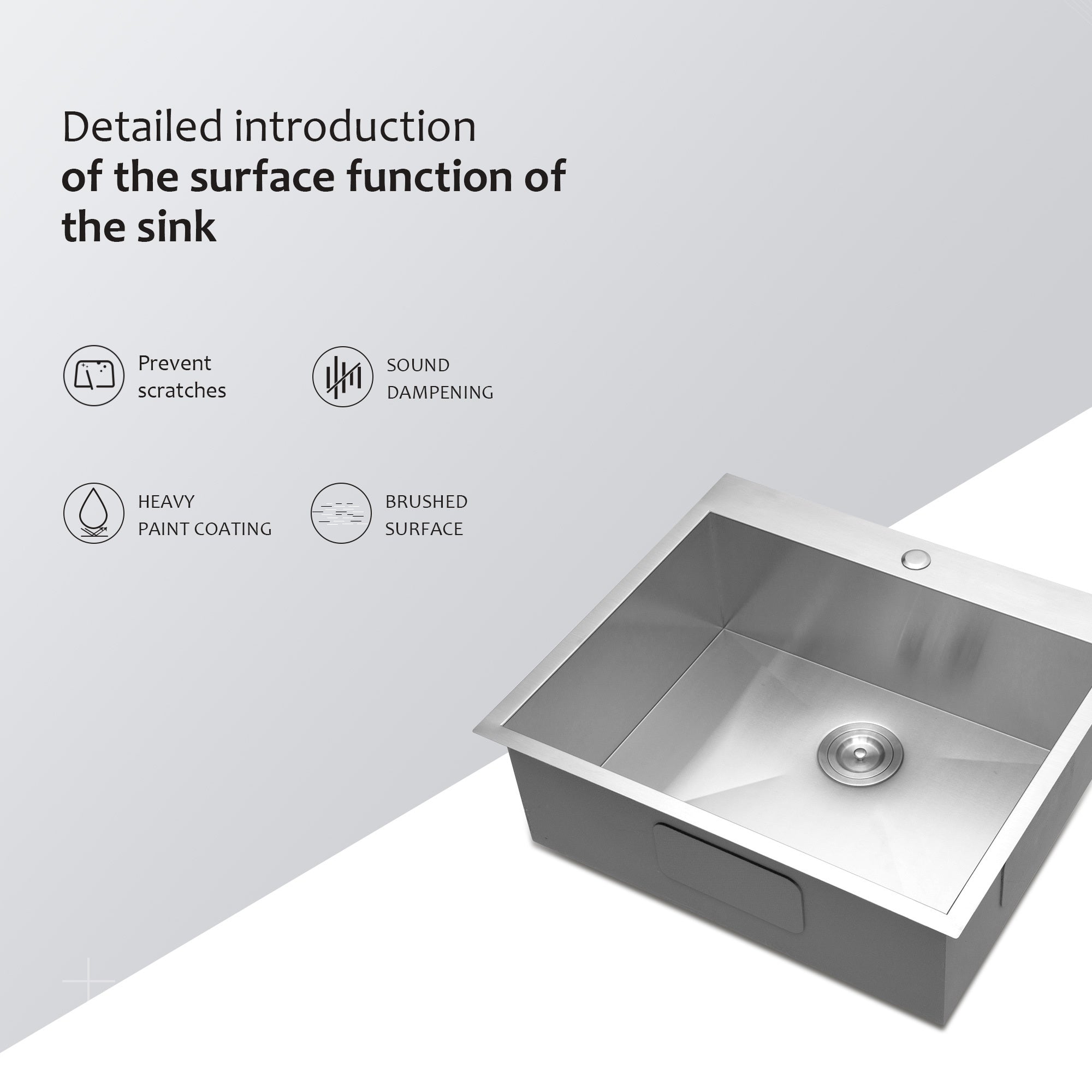 Brushed Nickel Stainless Steel 25 x 22 x 9 Inch Kitchen Sink Drop In with Single Bowl Topmount Design
