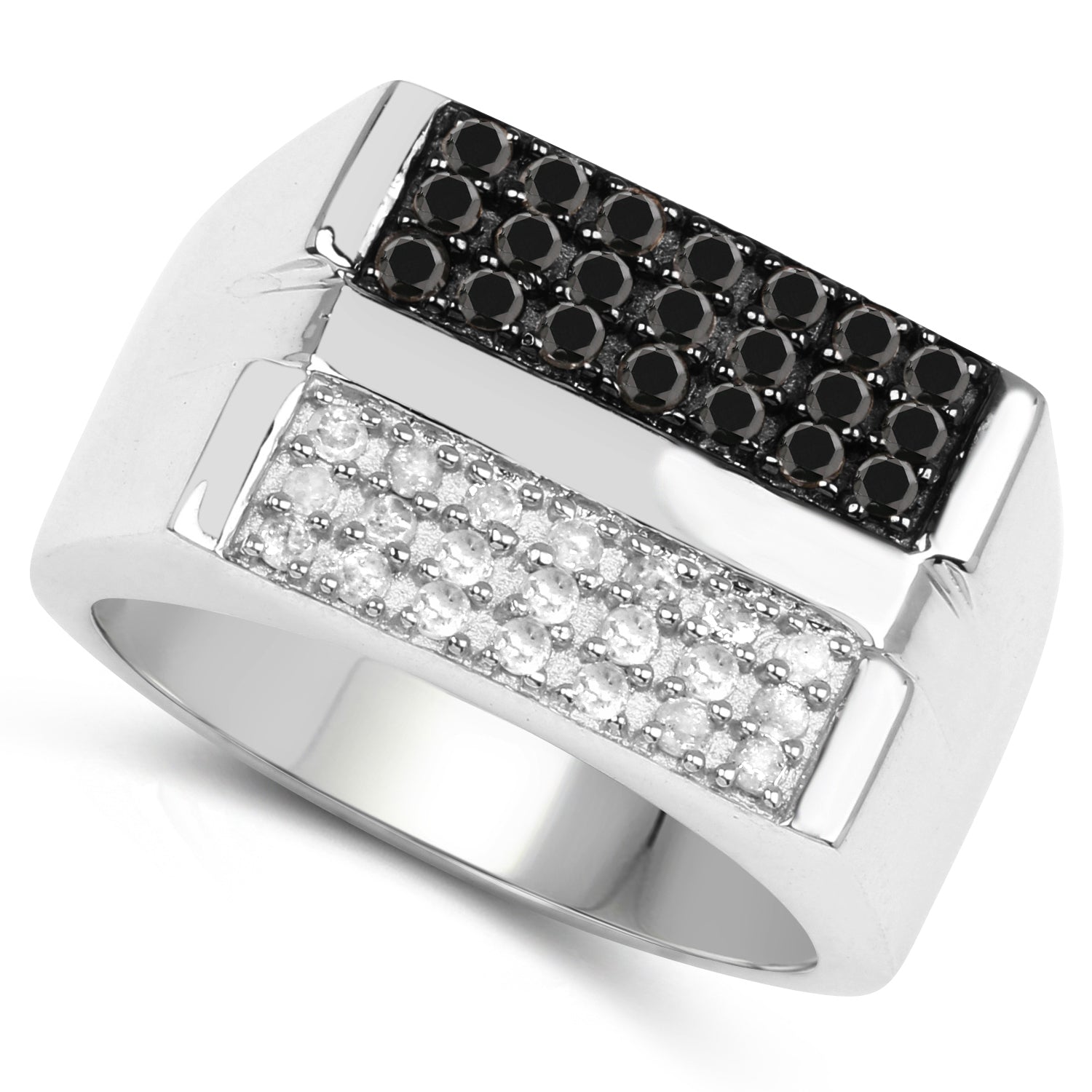 0.64 Carat Genuine Black Diamond and White Diamond .925 Sterling Silver Ring