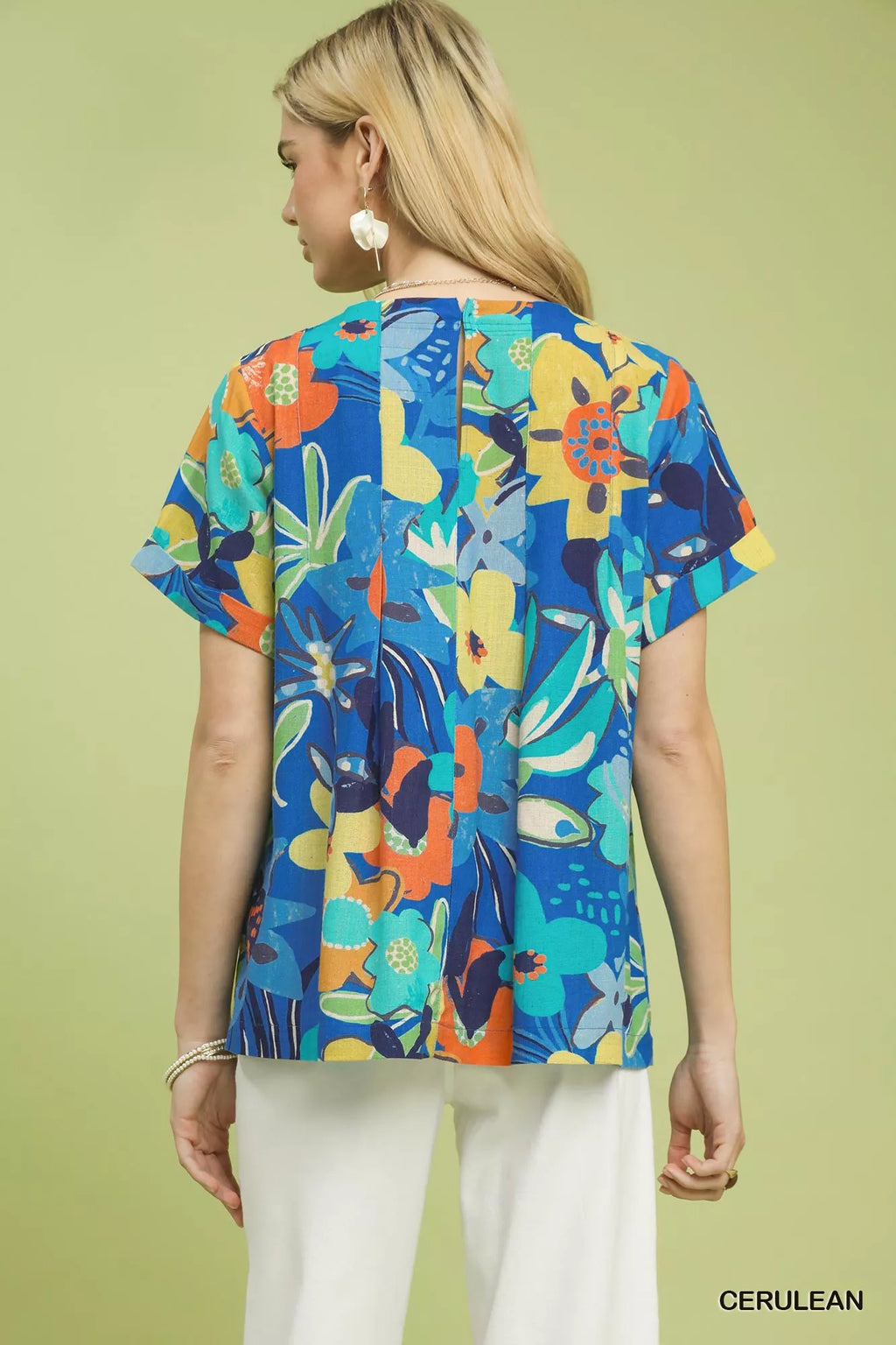 Umgee Abstract Floral Pleated Blouse