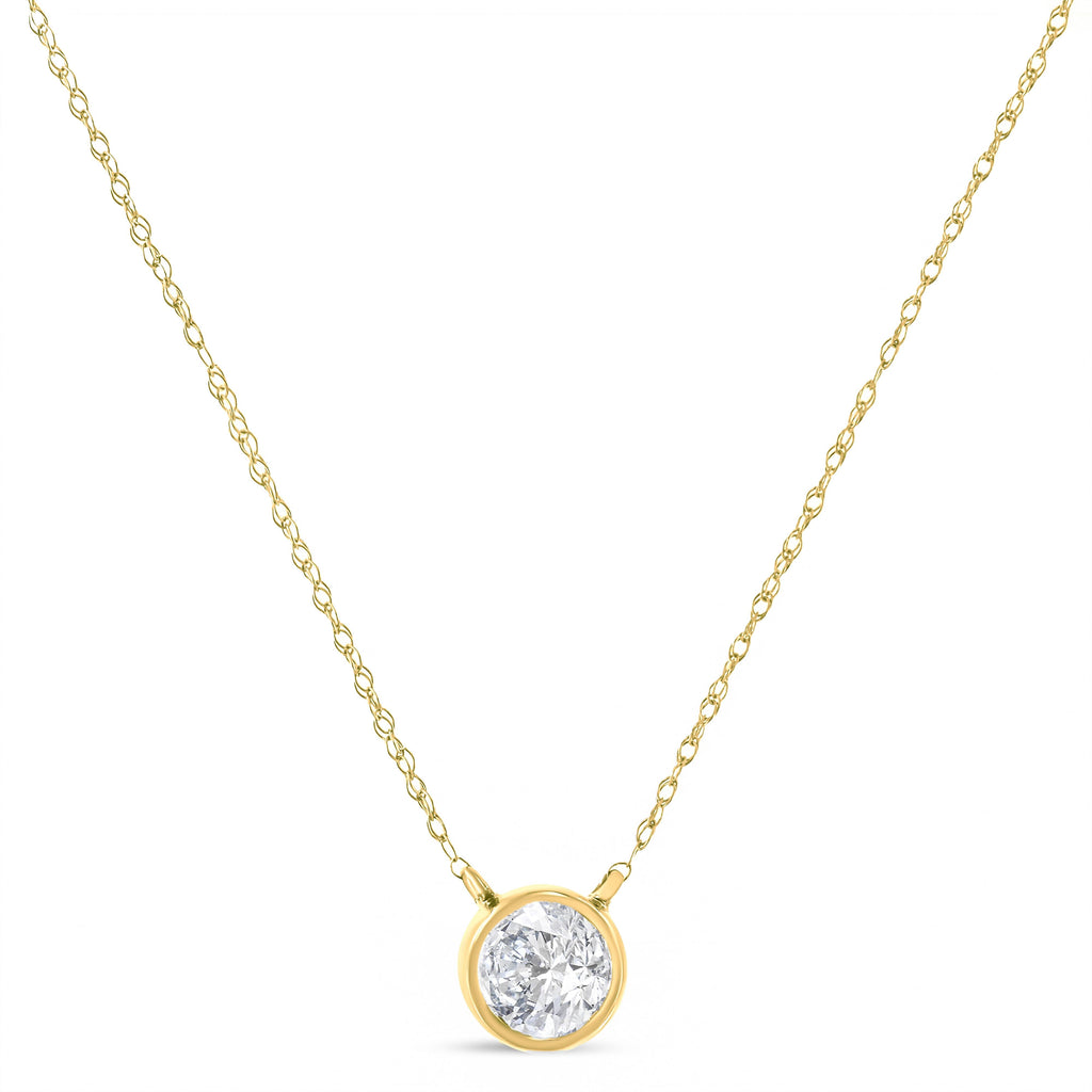 .925 Sterling Silver 1/10 Cttw Round-Cut Diamond Bezel 18" Pendant Necklace (J-K Color, I1-I2 Clarity)