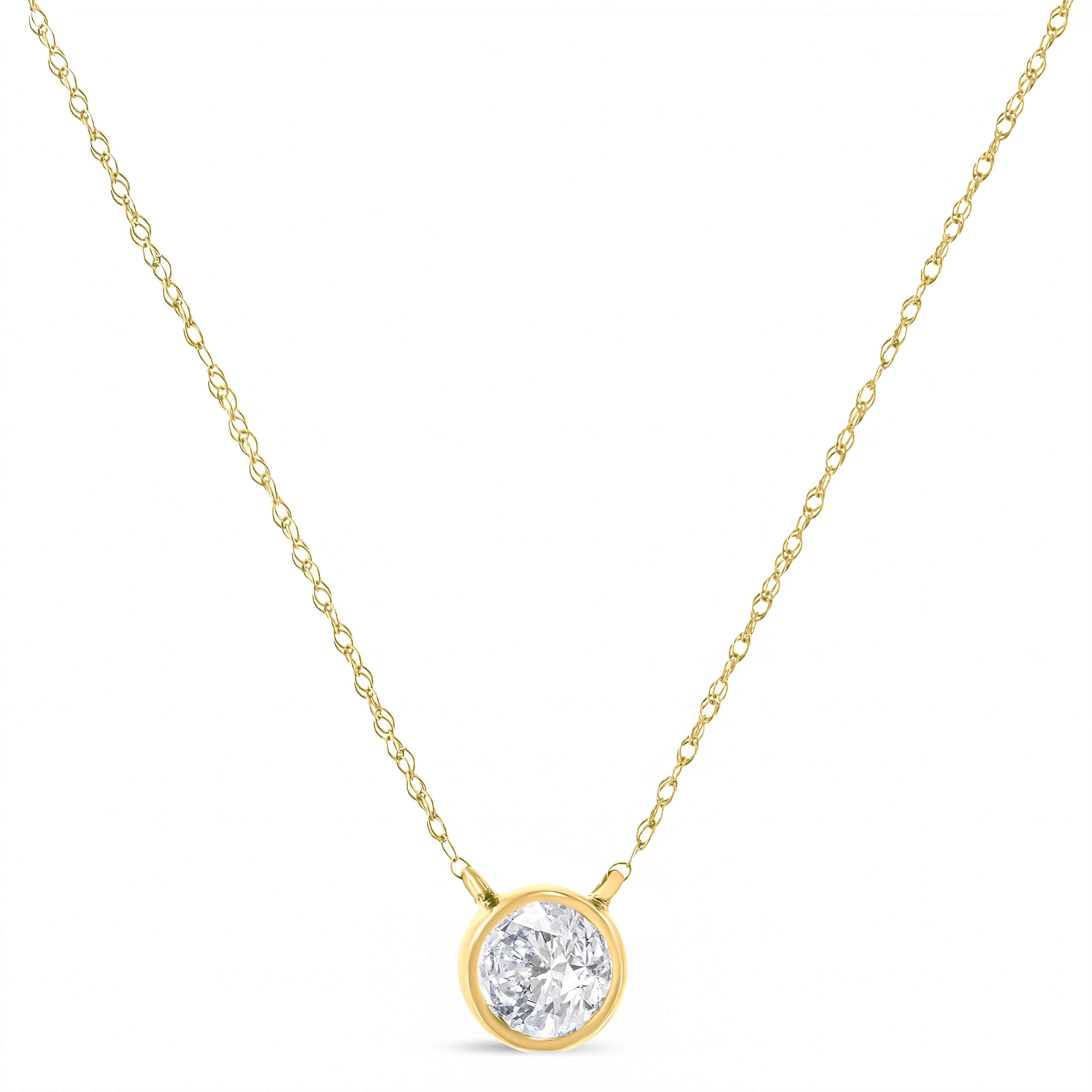 .925 Sterling Silver 1/10 Cttw Round-Cut Diamond Bezel 18" Pendant Necklace (J-K Color, I1-I2 Clarity)