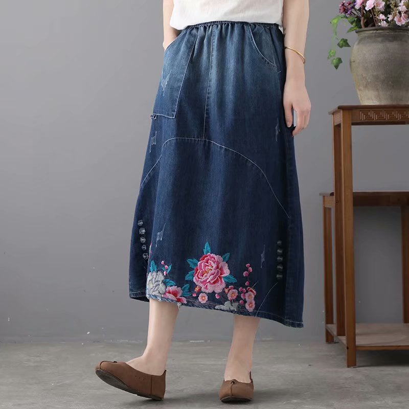 Mid-Length High Waist Loose A-Line Skirt