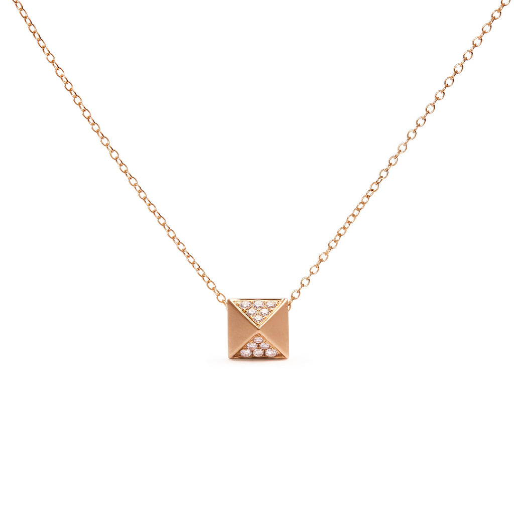 14K Yellow Gold 1/4 Cttw Diamond Matte Finished Pyramid Pendant Necklace (G-H Color, SI1-SI2 Clarity) - 18 Inches