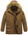 CREATMO US Mens Big & Tall Clothing Jackets For Men Coats Mens Winter Jacket Hooded Warm Fleece Thicken Windproof Down Parka Coat With Hood Snow proof Light Brown 3X