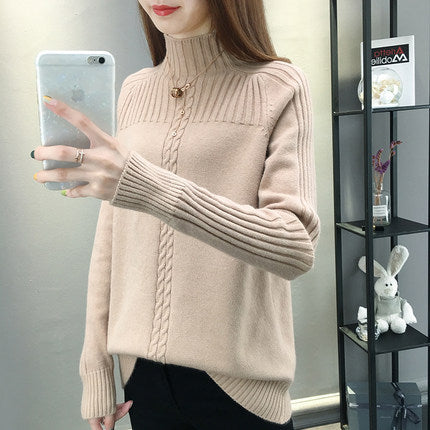 Korean High-Neck Women's Knitted Sweater for Fall/Winter