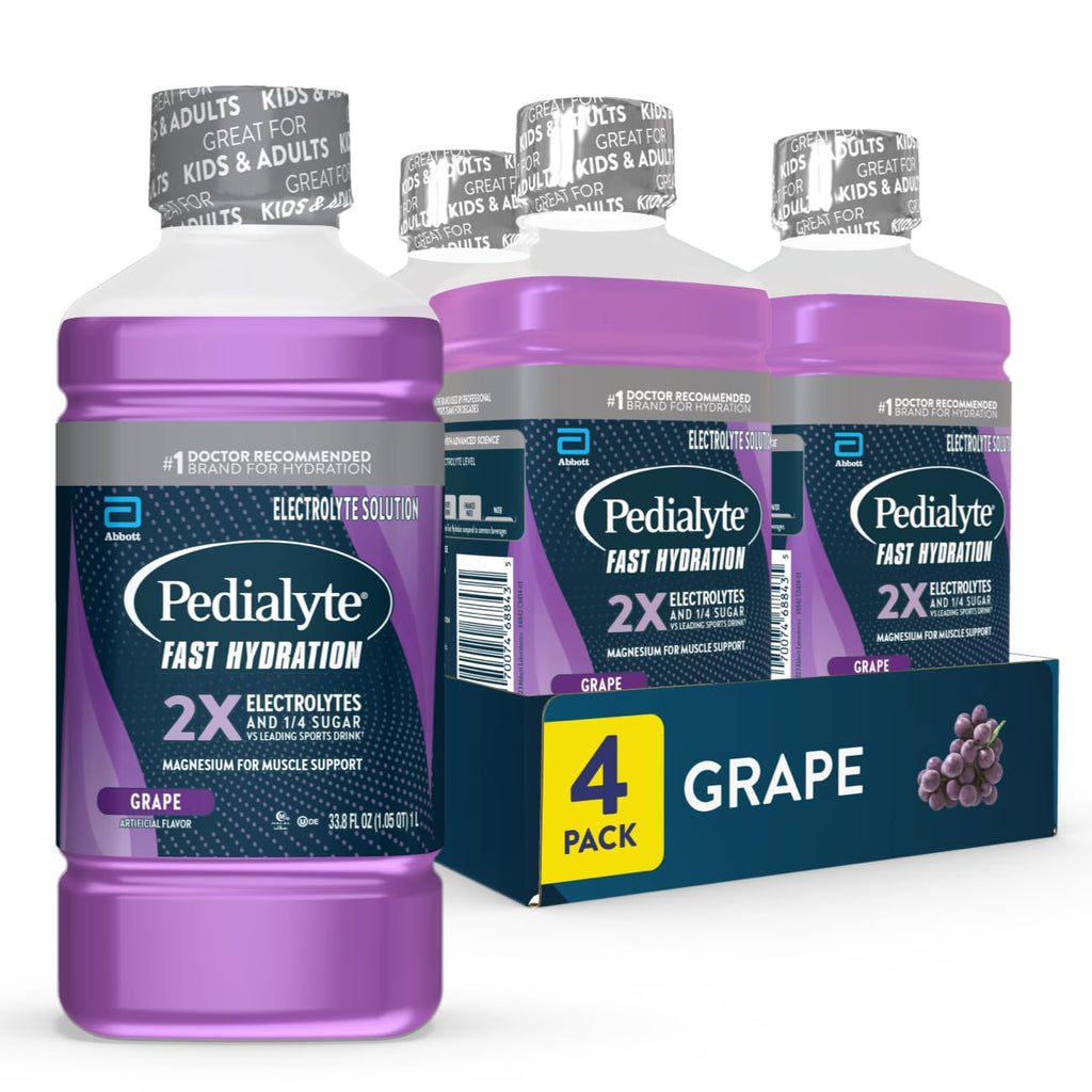 Pedialyte Fast Hydration Electrolyte Solution Grape Hydration Drink 33.8 Fl Oz (Pack of 4)