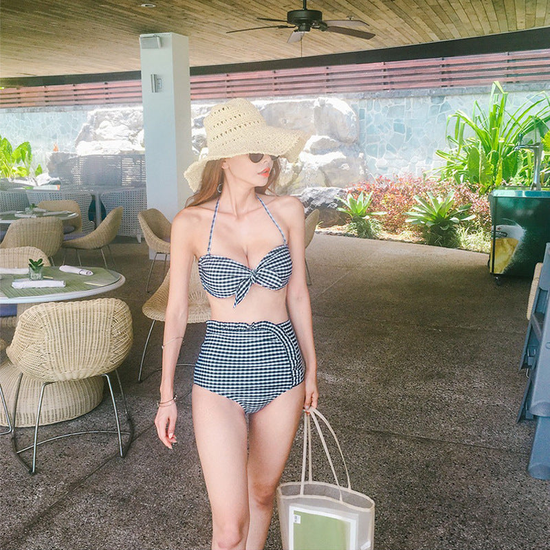 2020 New Cute Checkered High Waist Bikini Set