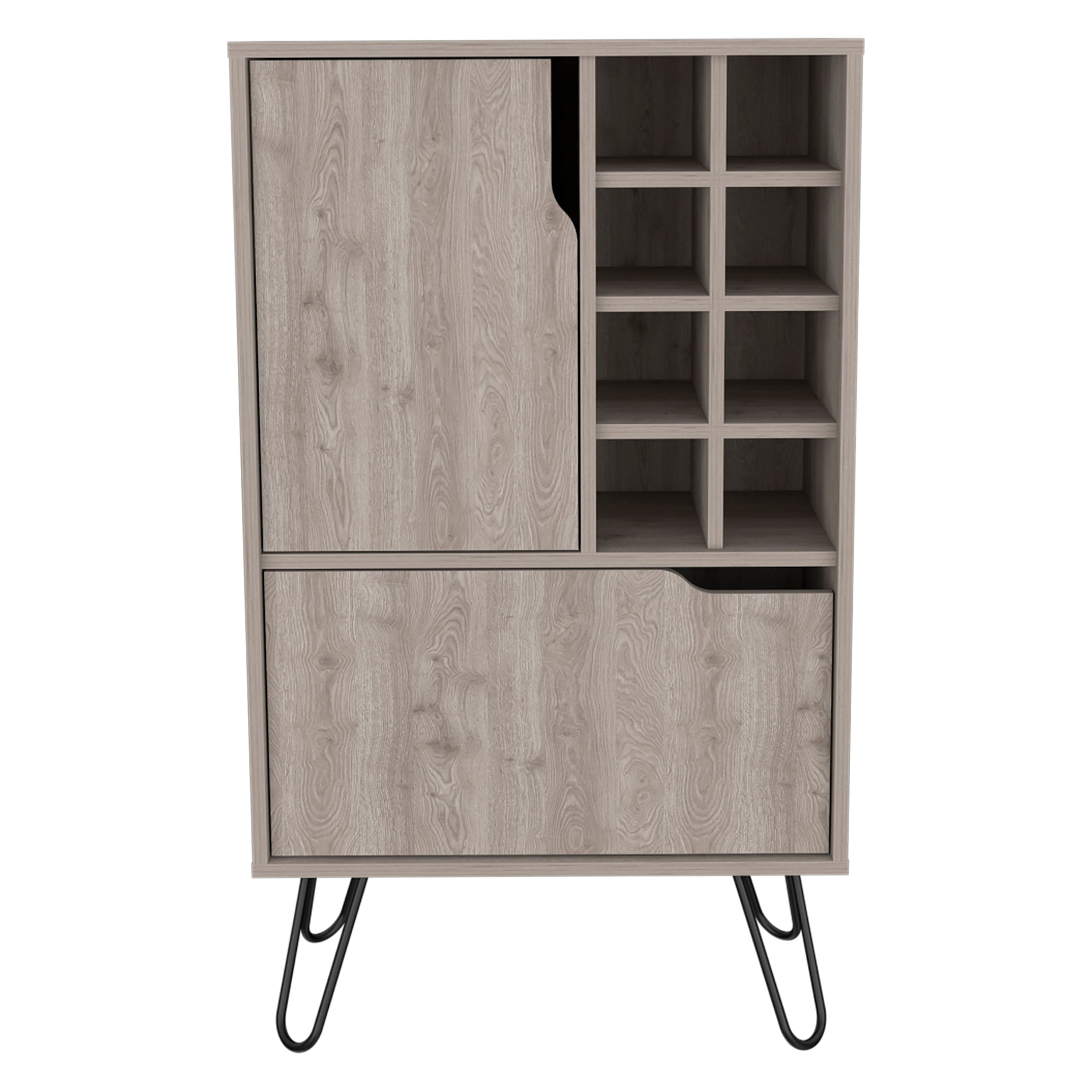 Sheffield L Bar C, Two Cabinet, Hairpin Legs, Eight Cubbies For liquor