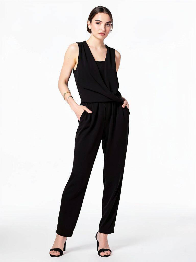Bar III Women's Sleeveless Draped Jumpsuit, Black, Size Small