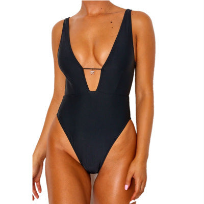 2020 New Women's Deep V Solid Color Bikini Swimsuit